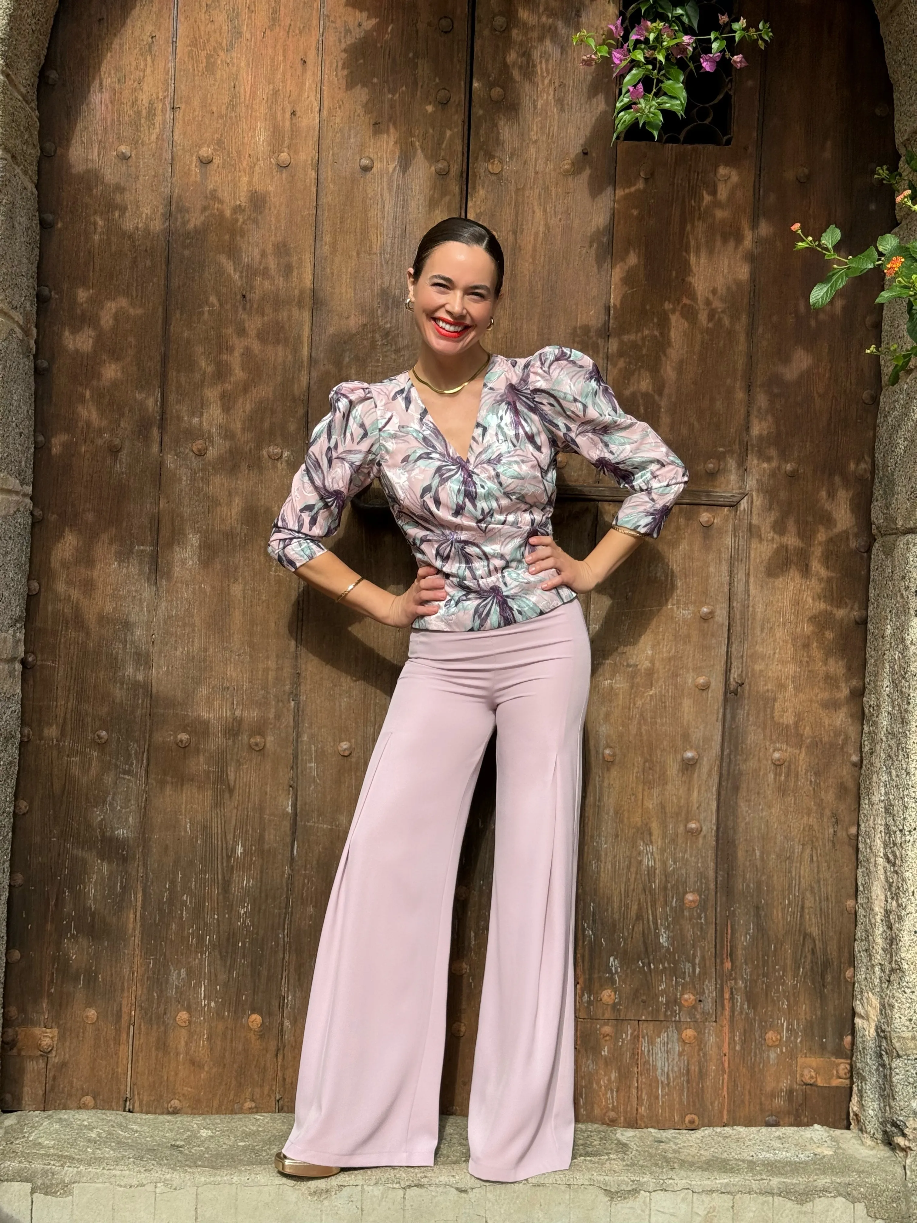 Charlotte Faux Wrap top (Pink)