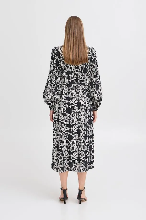 Cina Midi Dress (Black Flower)