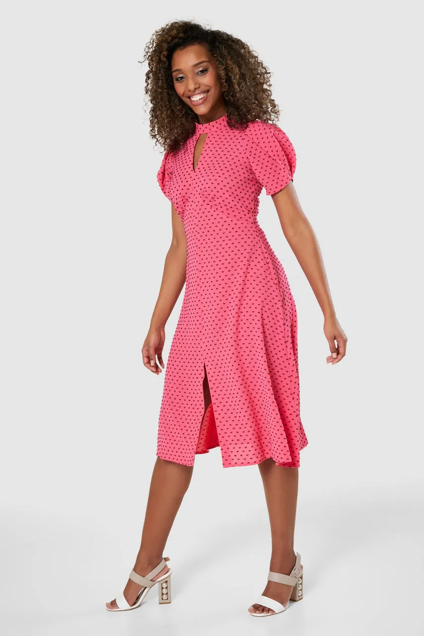 Dobby A-Line Midi Dress (Pink)