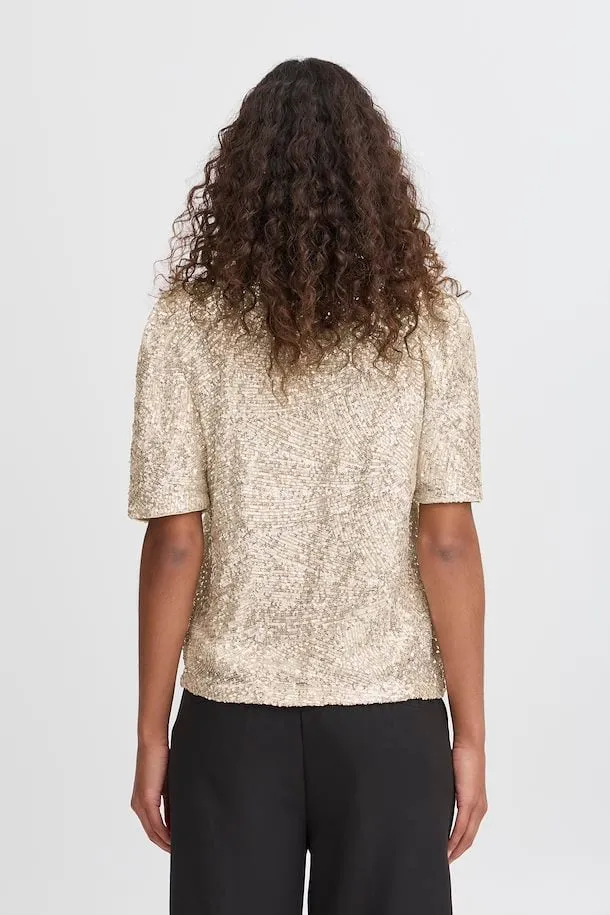 Faith Sequin V-Neck Top (Frosted Almond)