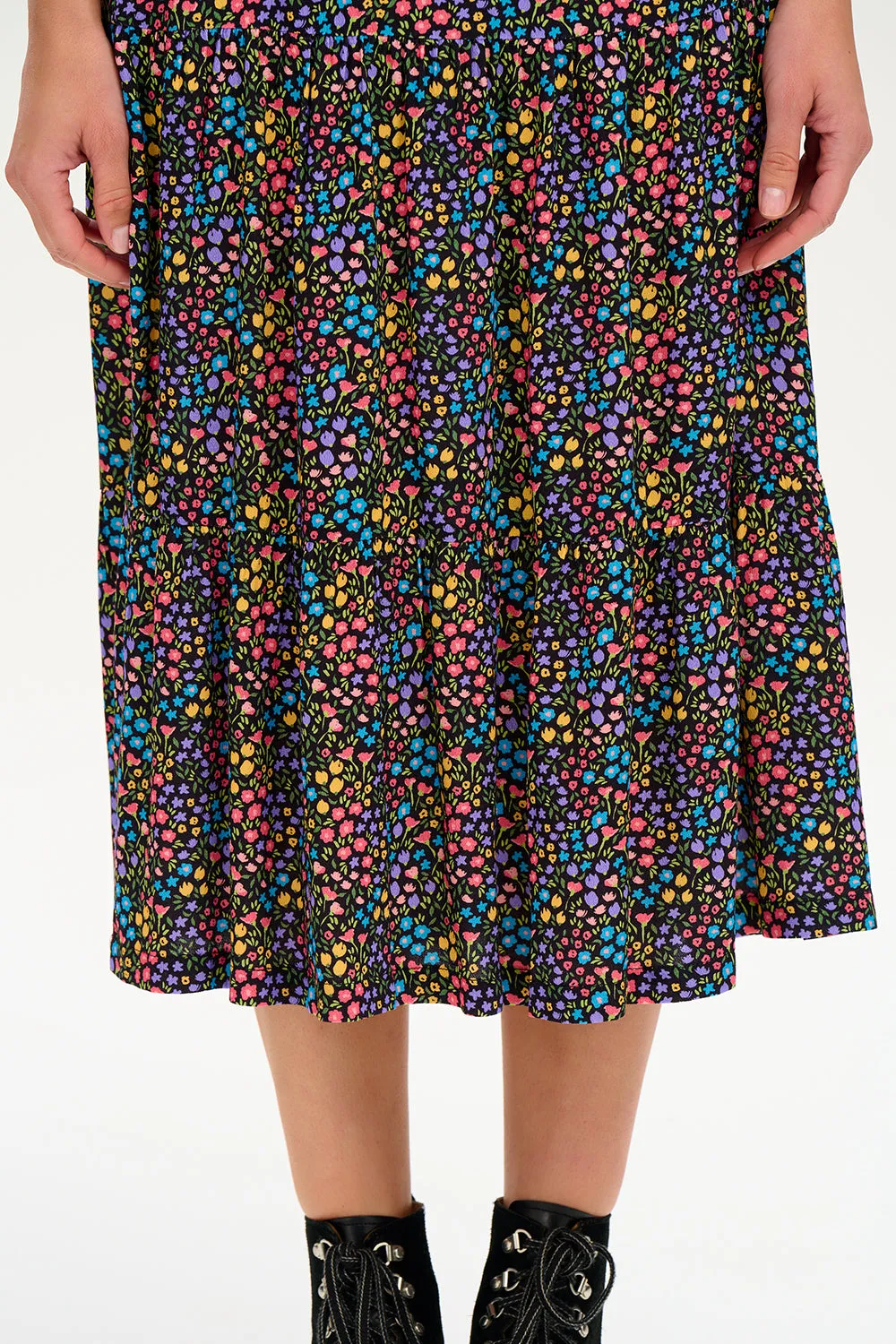 Felicity Tiered Skirt - Black/Multi, Ditsy Floral