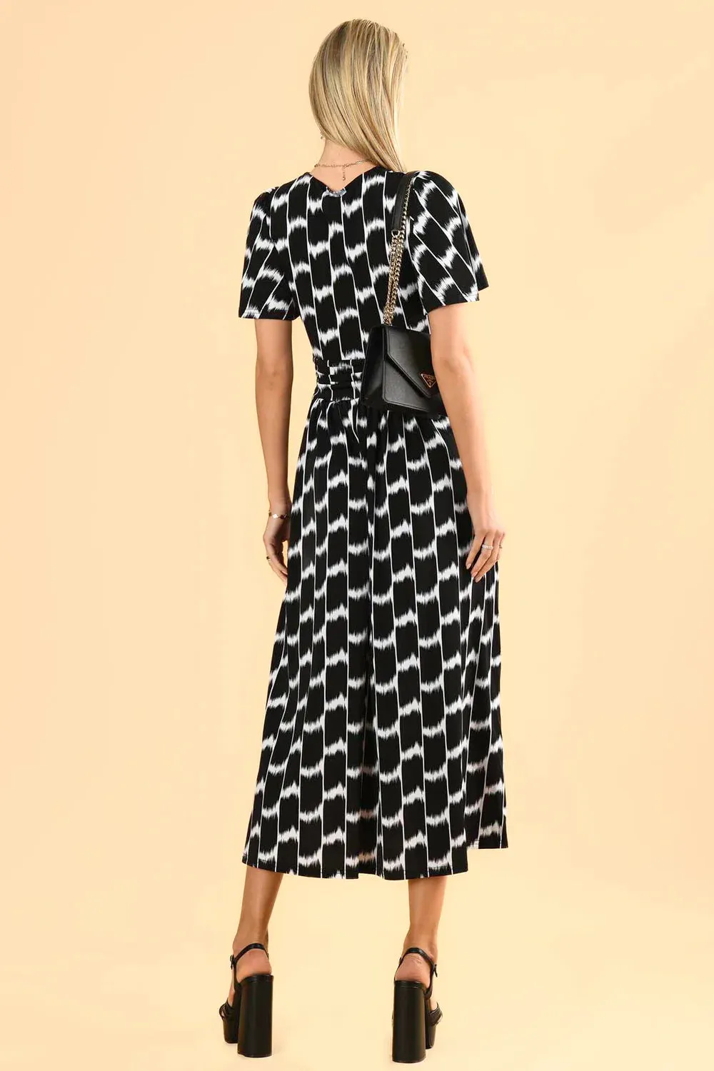 HALLEY ANGLE SLEEVE JERSEY MAXI DRESS (BLACK GEO)