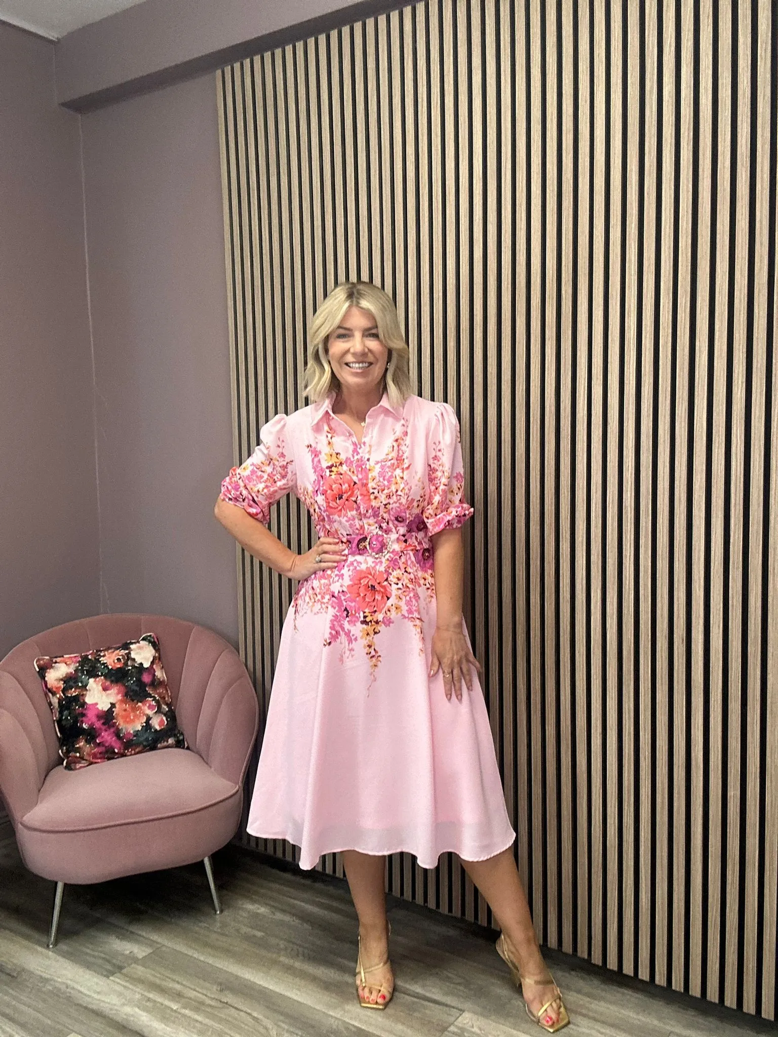 Holland Boarder Print Midi Dress (Pink)