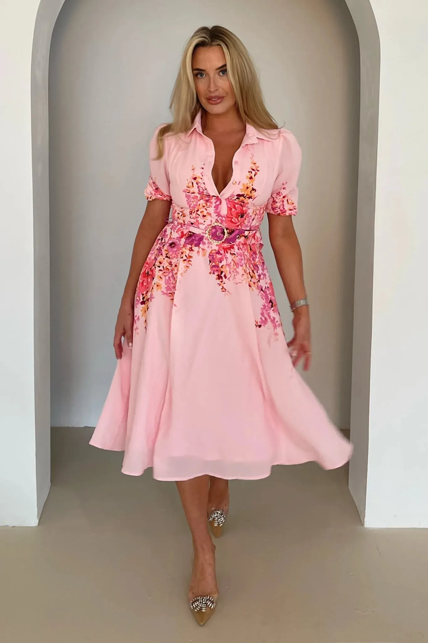 Holland Boarder Print Midi Dress (Pink)