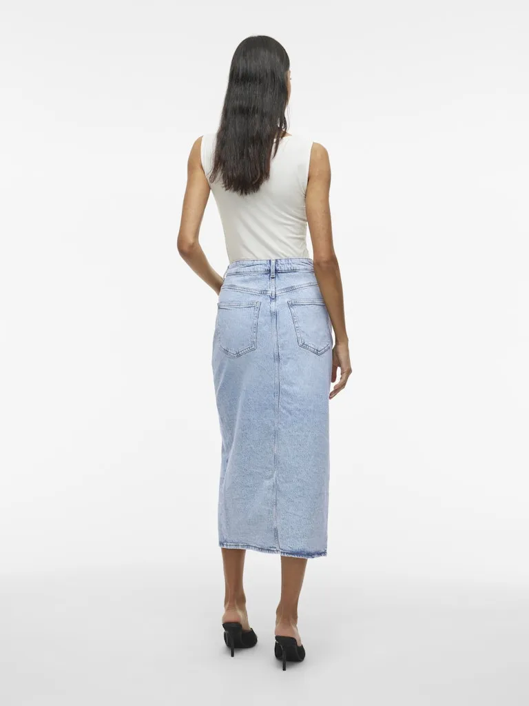 Julia Midi Denim Skirt (Light Blue)