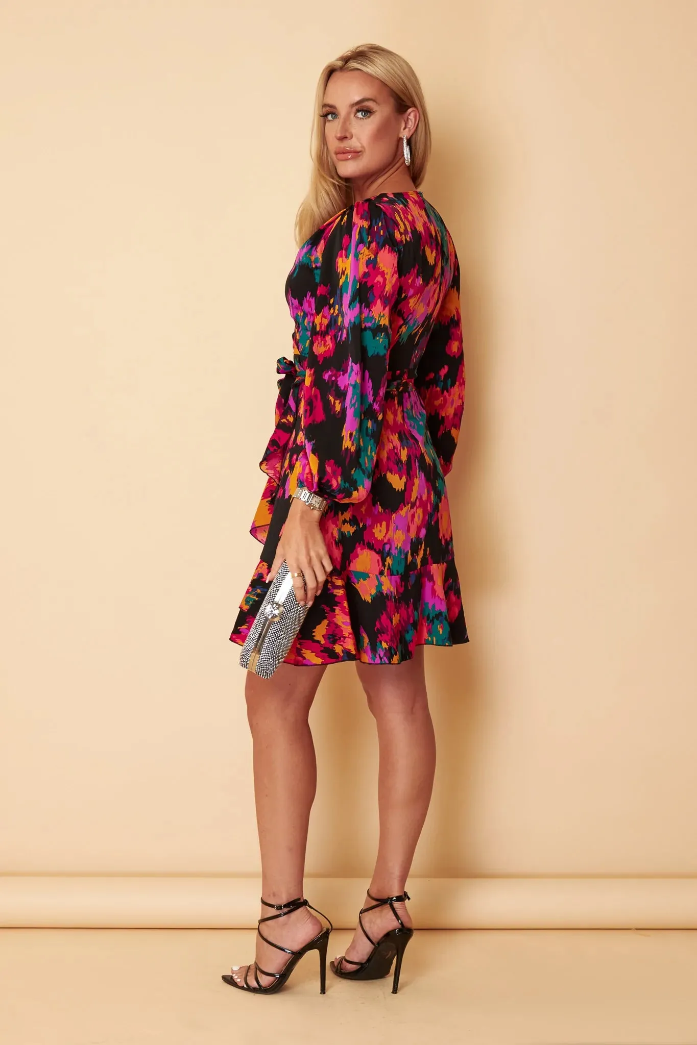 Katrina Abstract Long Sleeve Mini Dress (Multicolour )