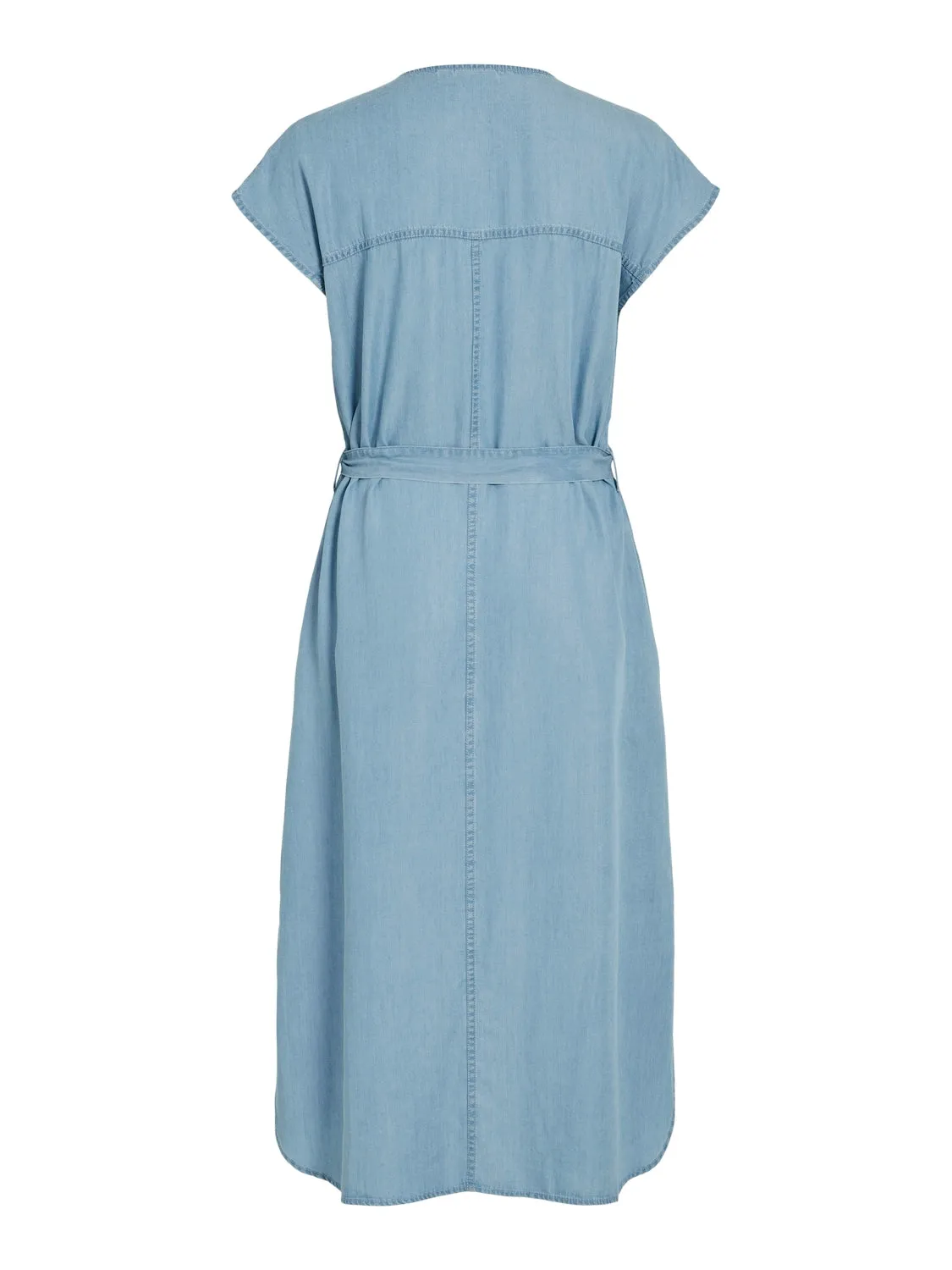 Mia V-Neck Denim Midi Dress (Light Blue)