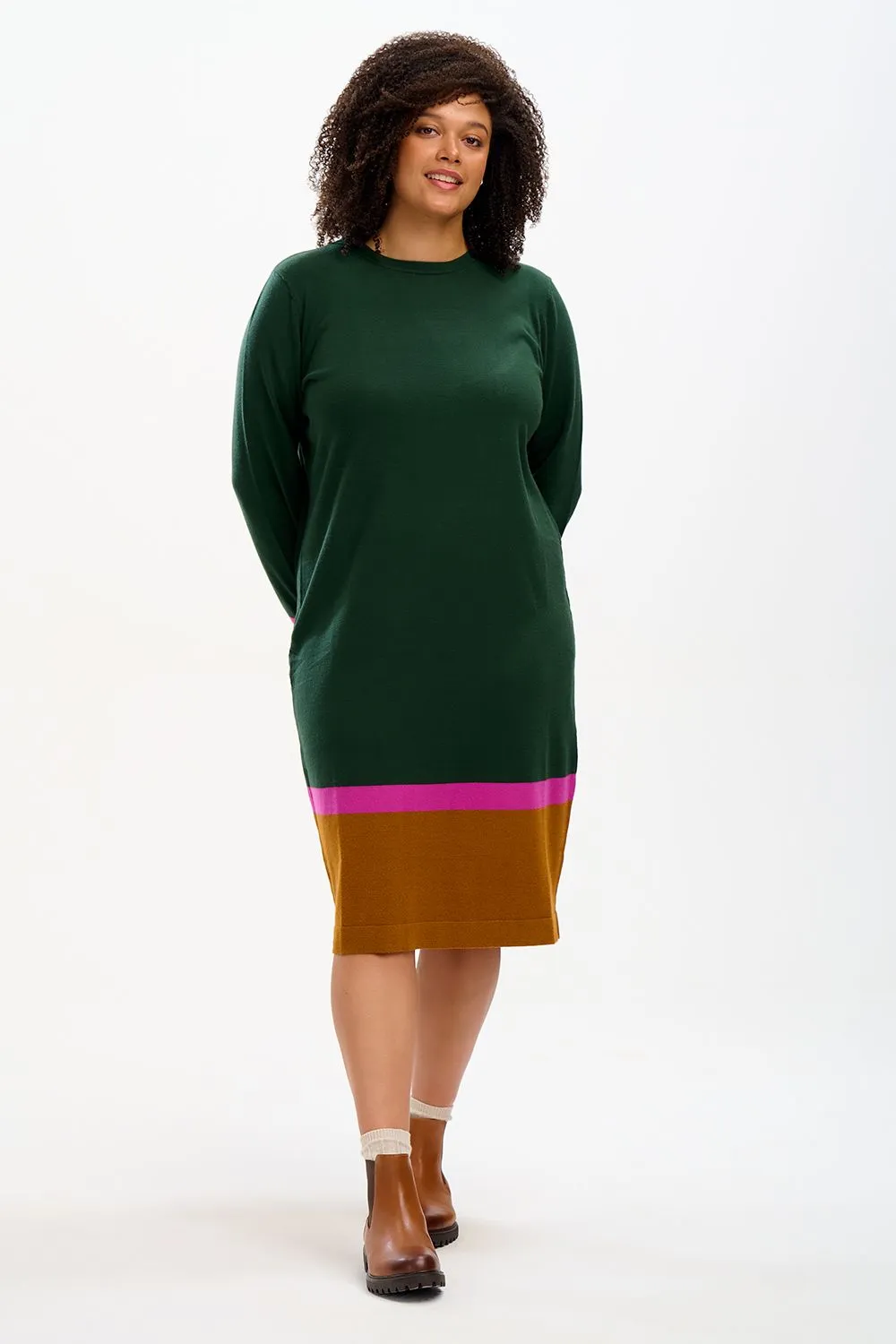 NALA MIDI KNIT DRESS (DARK GREEN/AUTUMN)