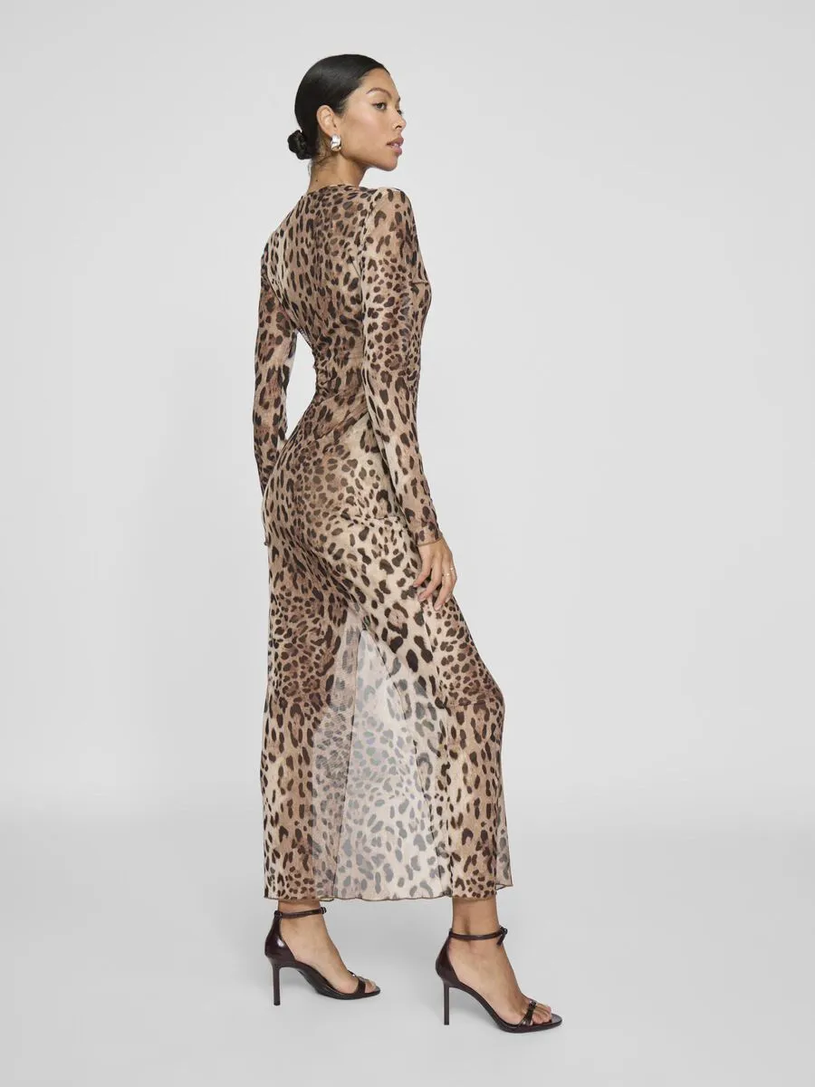 Ninna Mesh Midi Dress (Black/Leopard)