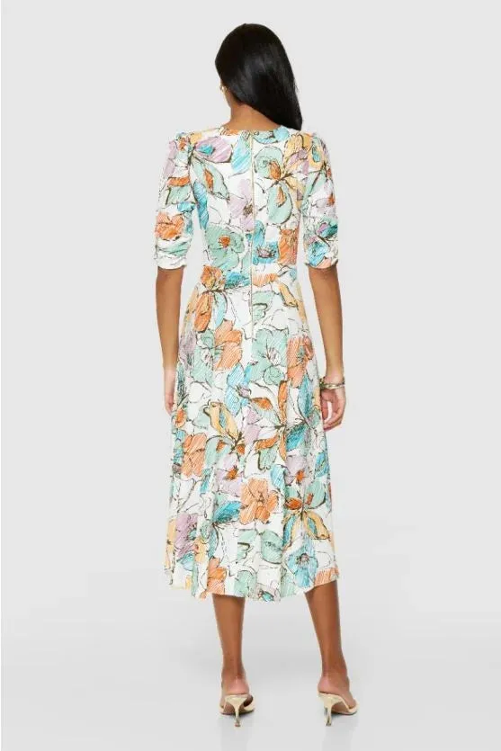 Orla Floral Midi Dress (Orange)