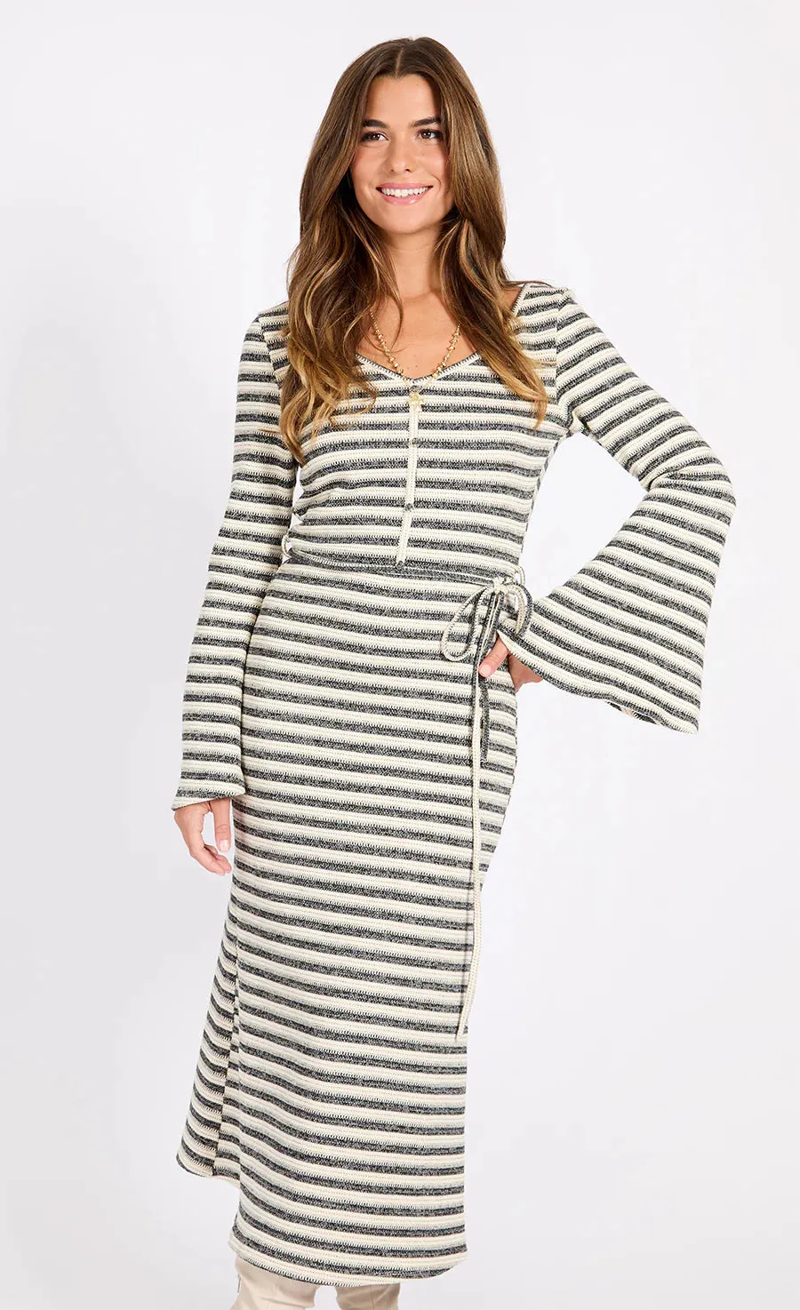 Sandy Knitted Midaxi Dress (Black/Cream)