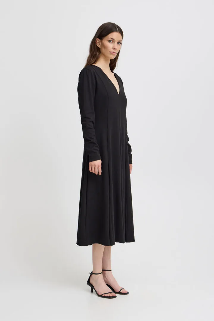 Simone Long Sleeve Midi Dress (Black)