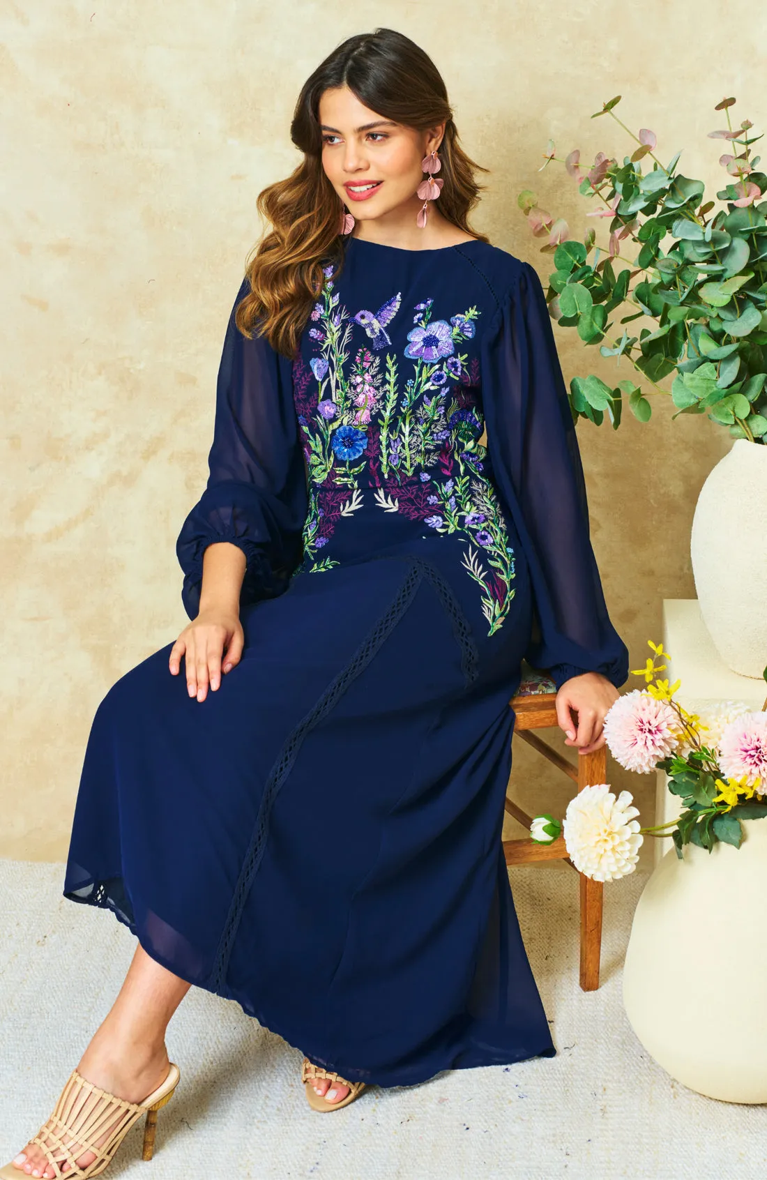 The Cassandra Embellished Midaxi Dress (Navy)