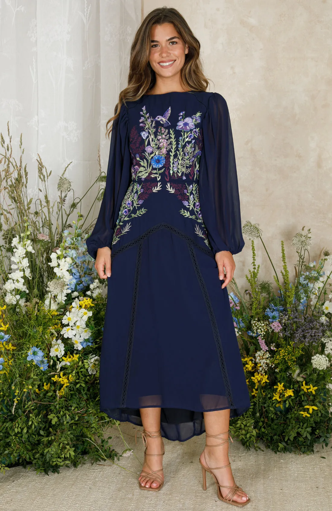 The Cassandra Embellished Midaxi Dress (Navy)
