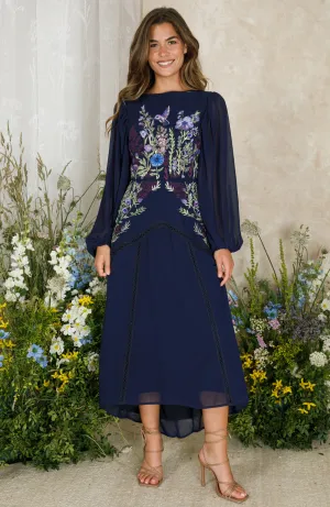 The Cassandra Embellished Midaxi Dress (Navy)