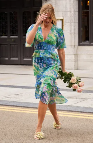 The Cornflower Peplum Midi Tea Dress (Blue)