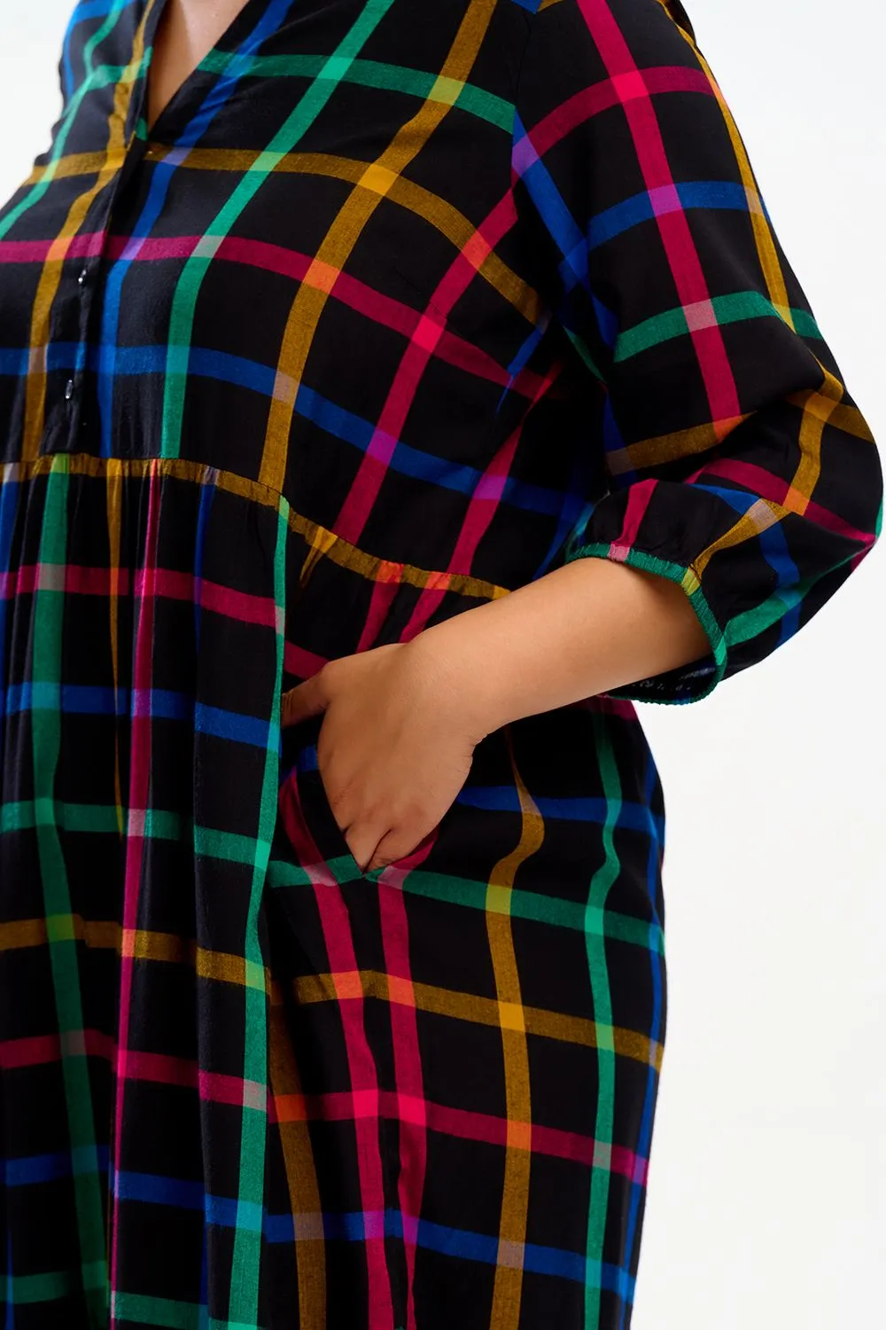 URI MIDI SMOCK DRESS (BLACK)