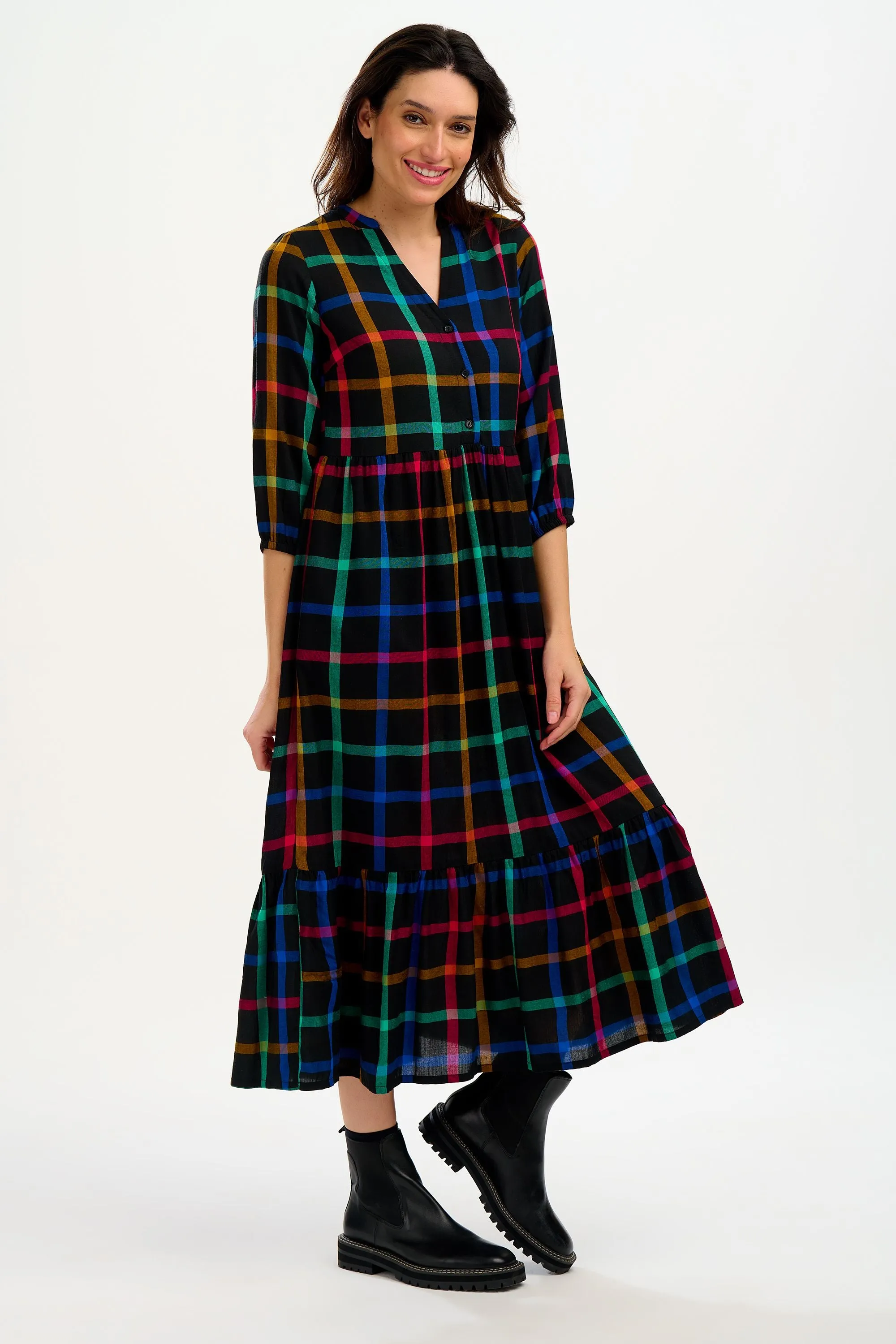 URI MIDI SMOCK DRESS (BLACK)