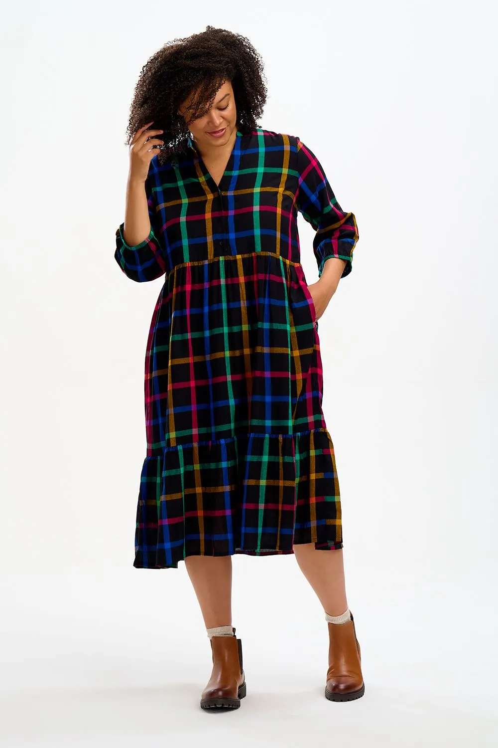 URI MIDI SMOCK DRESS (BLACK)